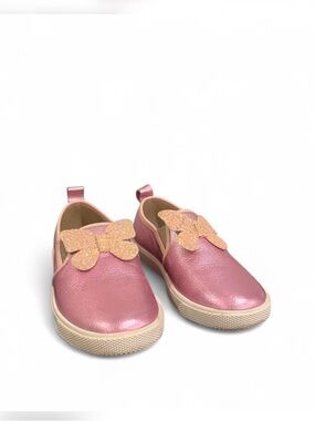 Elephantito Pink Slip-On Sneakers with Gold Glitter Butterfly